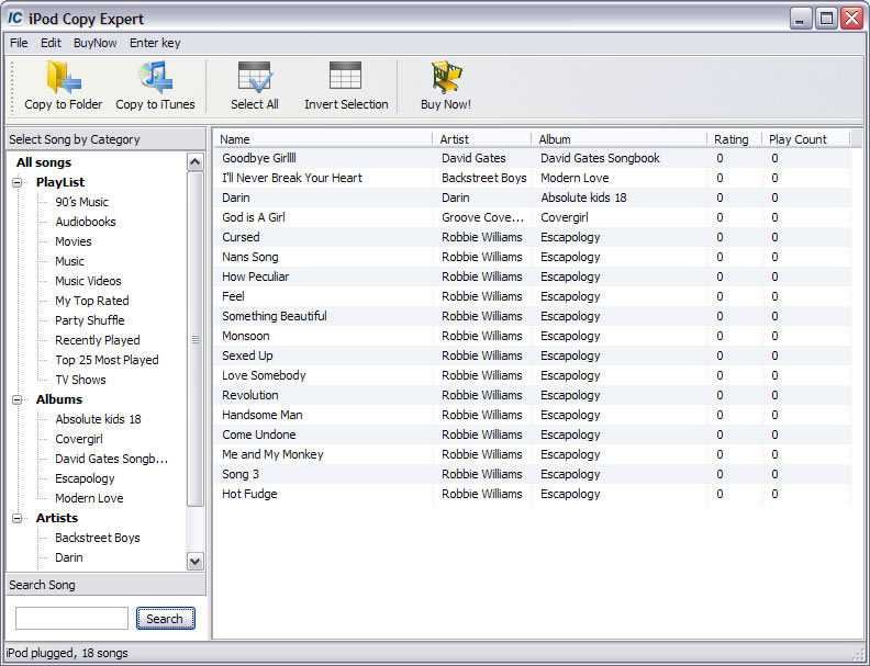 iCopyExpert Copy songs from iPod to computer, or import to iTunes.